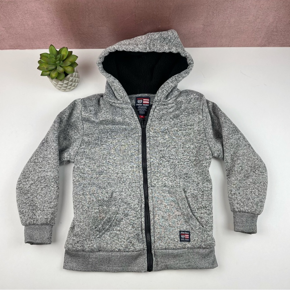 Phat Farm Gray Black Hooded Full Zip Fleece Jacket Boy Child Size 6